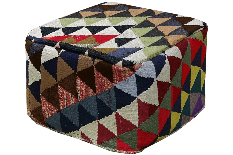 Kelim Pouf · Handgefertigt – Bunt, 55x55 cm