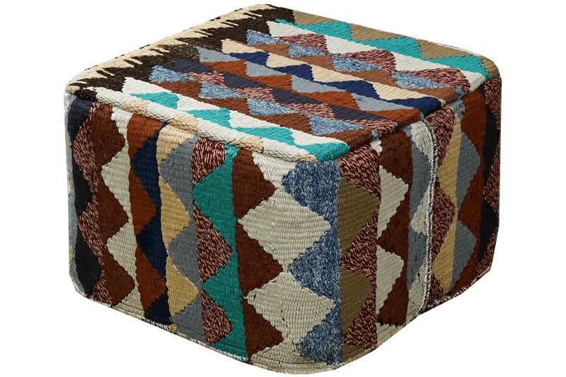 Kelim Pouf · Handgefertigt – Bunt, 55x55 cm