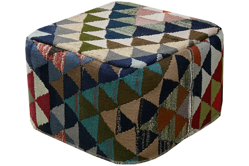 Kelim Pouf · Handgefertigt – Bunt, 55x55 cm