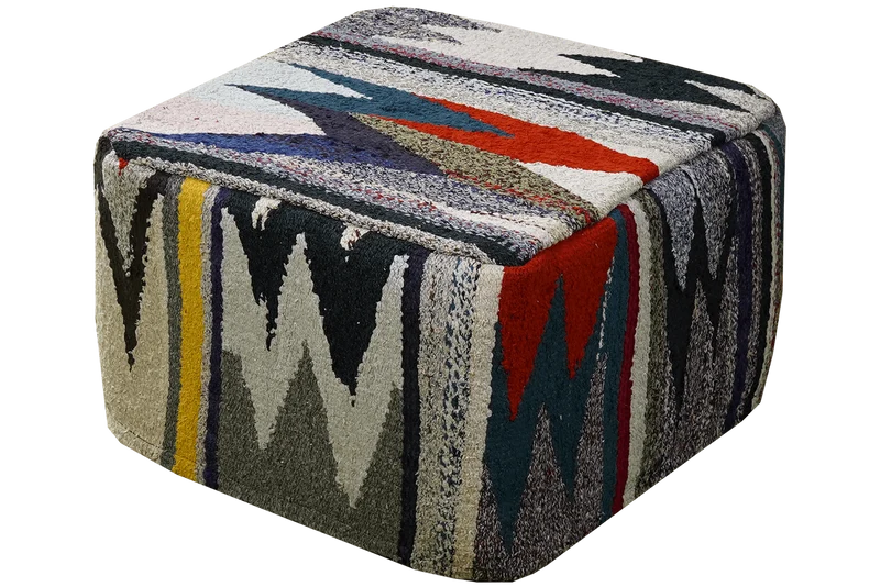 Kelim Pouf · Handgefertigt – Bunt, 55x55 cm