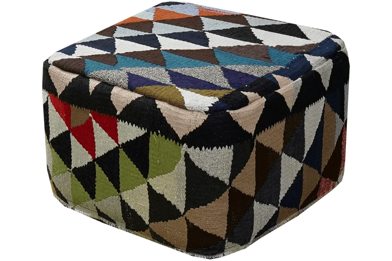 Kelim Pouf · Handgefertigt – Bunt, 55x55 cm