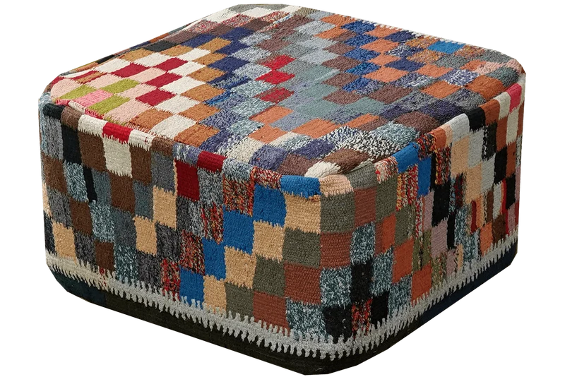 Kelim Pouf · Handgefertigt – Bunt, 65x65 cm