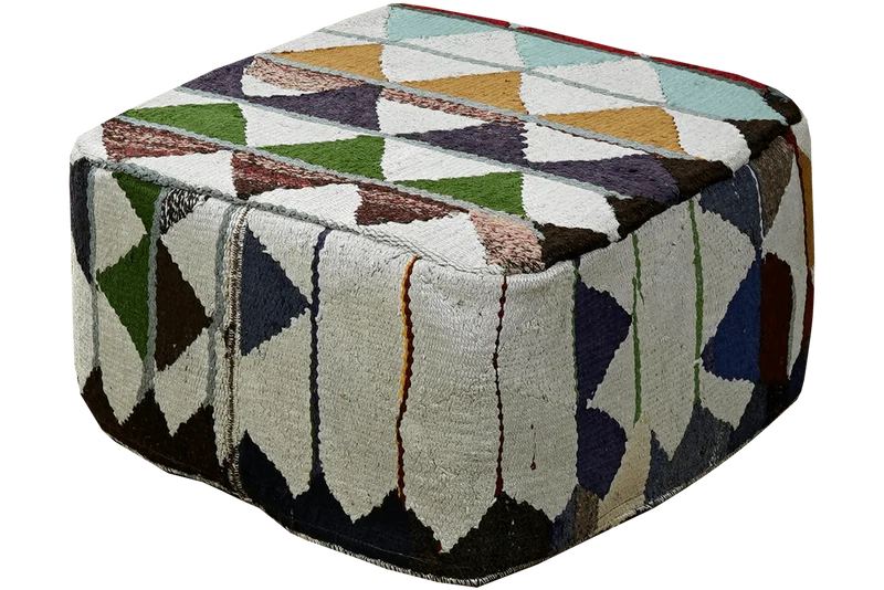 Kelim Pouf · Handgefertigt – Bunt, 65x65 cm