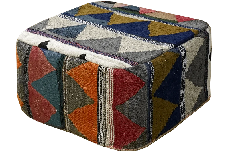 Kelim Pouf · Handgefertigt – Bunt, 65x65 cm