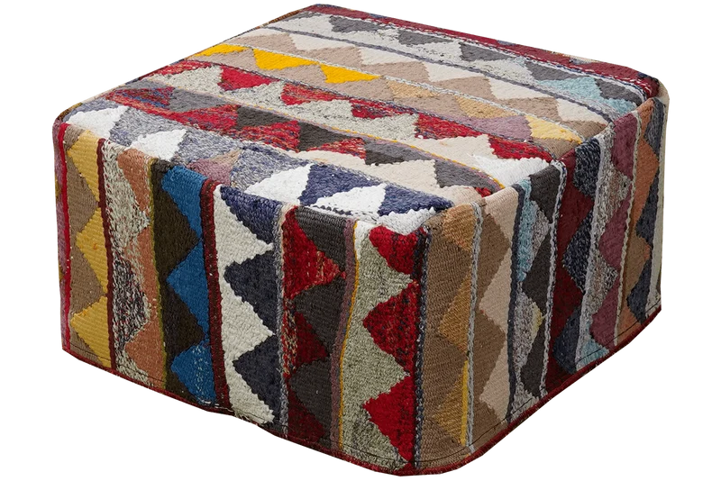 Kelim Pouf · Handgefertigt – Bunt, 65x65 cm