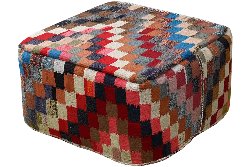 Kelim Pouf · Handgefertigt – Bunt, 65x65 cm