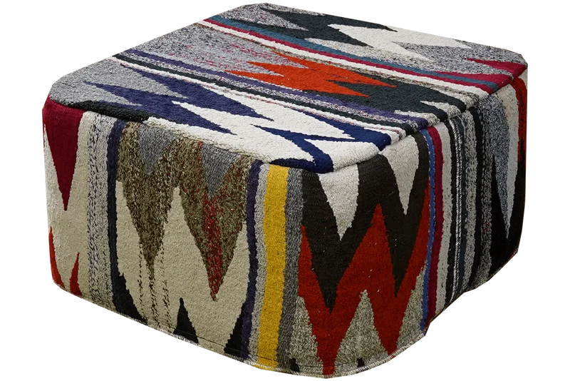 Kelim Pouf · Handgefertigt – Bunt, 65x65 cm