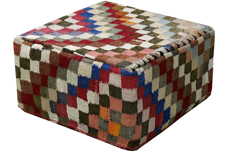 Kelim Pouf · Handgefertigt – Bunt, 65x65 cm