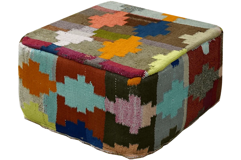 Kelim Pouf · Handgefertigt – Bunt, 65x65 cm