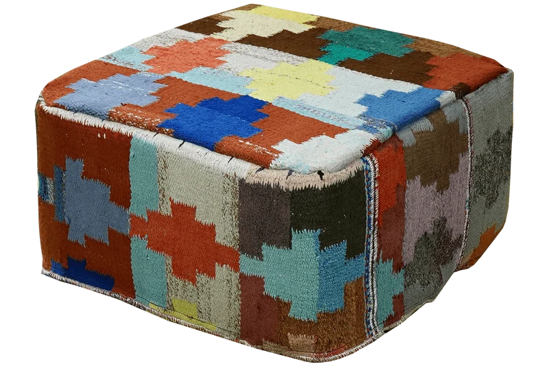 Kelim Pouf · Handgefertigt – Bunt, 65x65 cm