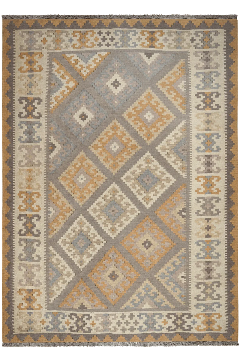 Kelim Gashgai · Handgewebt – Grau, 247x182 cm