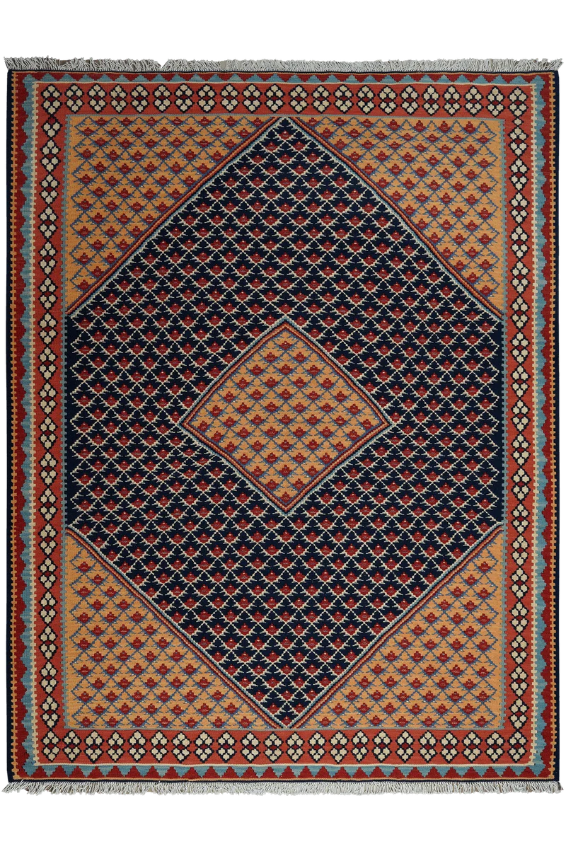 Kelim Senneh · Handgewebt – Blau, 197x154 cm