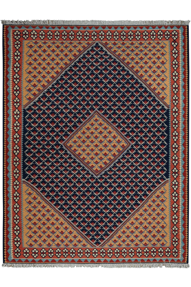 Kelim Senneh · Handgewebt – Blau, 196x153 cm