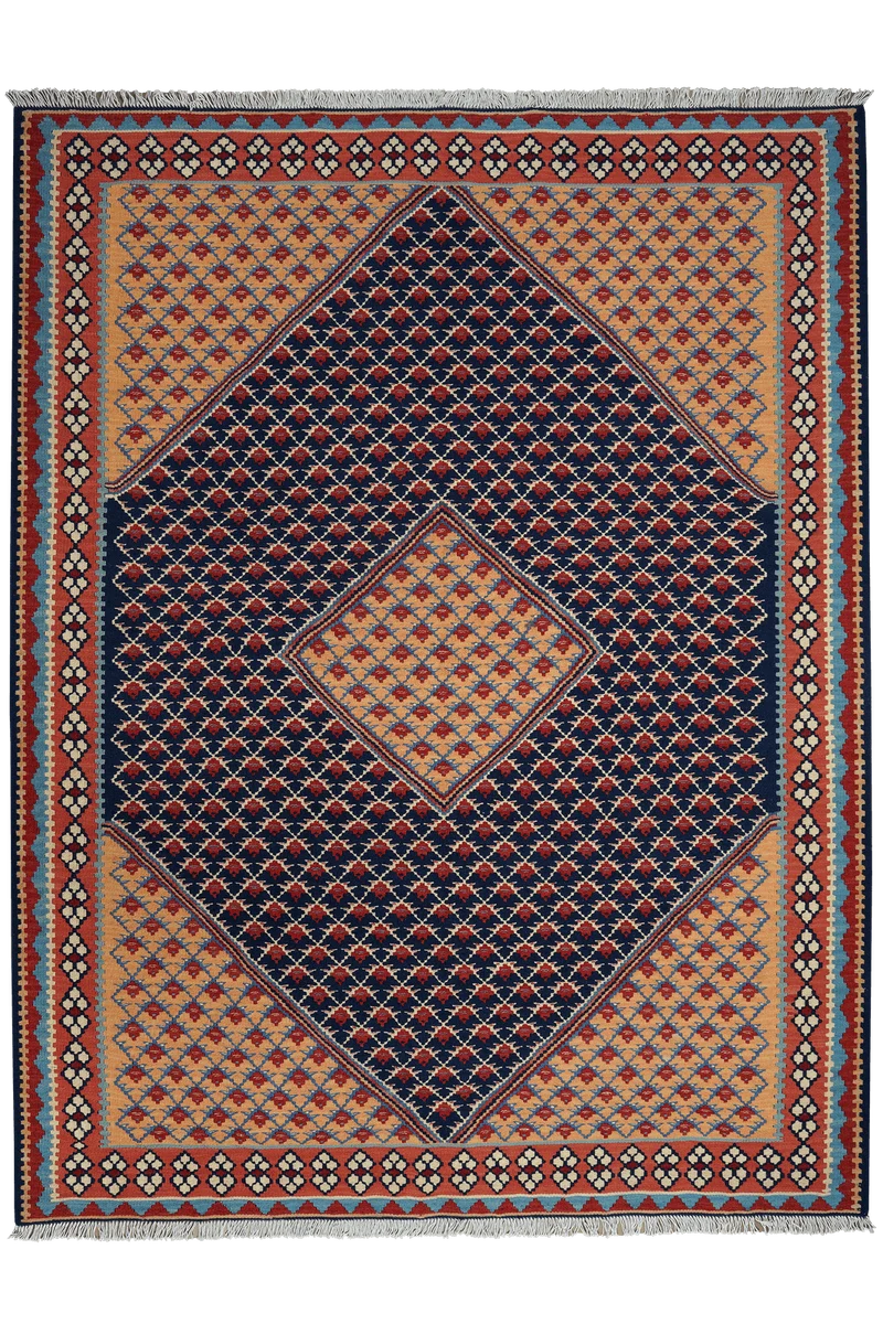 Kelim Senneh · Handgewebt – Blau, 197x153 cm