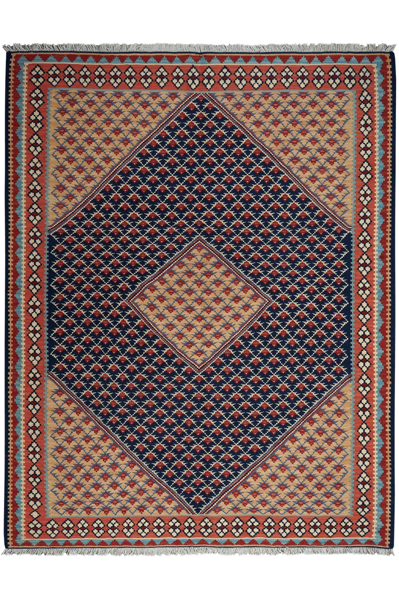 Kelim Senneh · Handgewebt – Blau, 196x153 cm