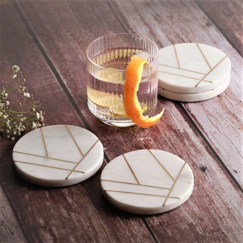 Marble Coasters, Set of 4 - Gold Lines