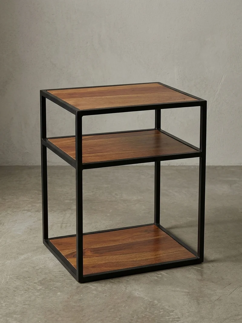 Nachttisch – Massivholz, 40x50x35 cm, 3 Ablagen, Industrial-Stil