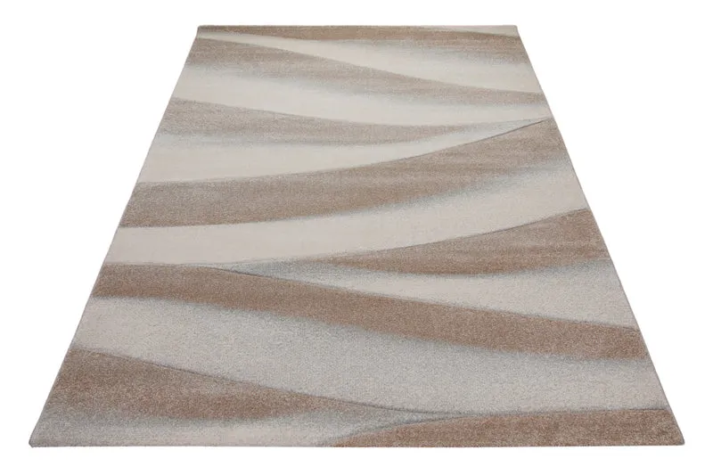 Teppich 160x230 Wohnzimmer Hellbraun Creme Wellenmuster