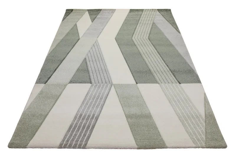 160x230 Teppich Wohnzimmer Grün Creme Muster