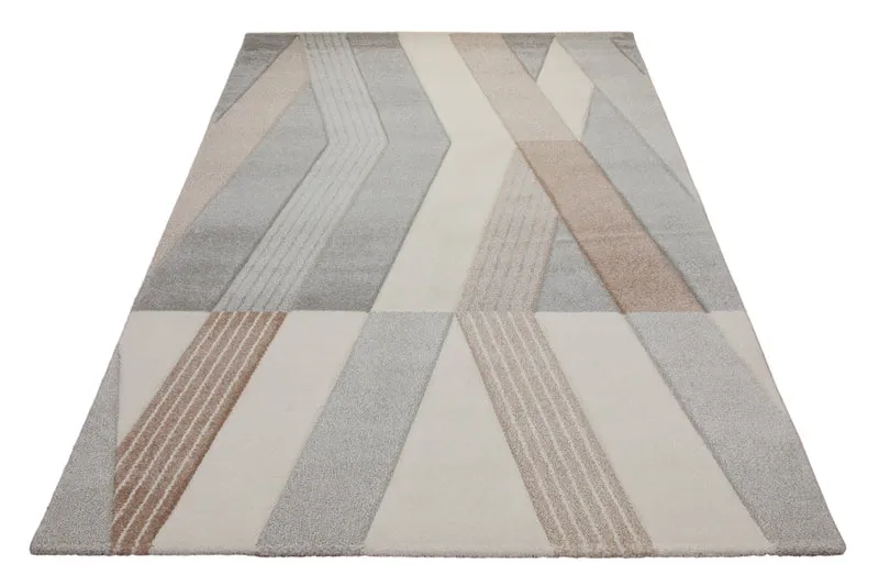 160x230 Teppich Wohnzimmer Creme Grau Muster