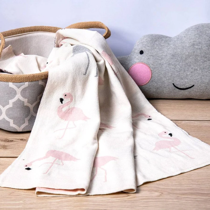 Knitted Baby Blanket - Flamingo