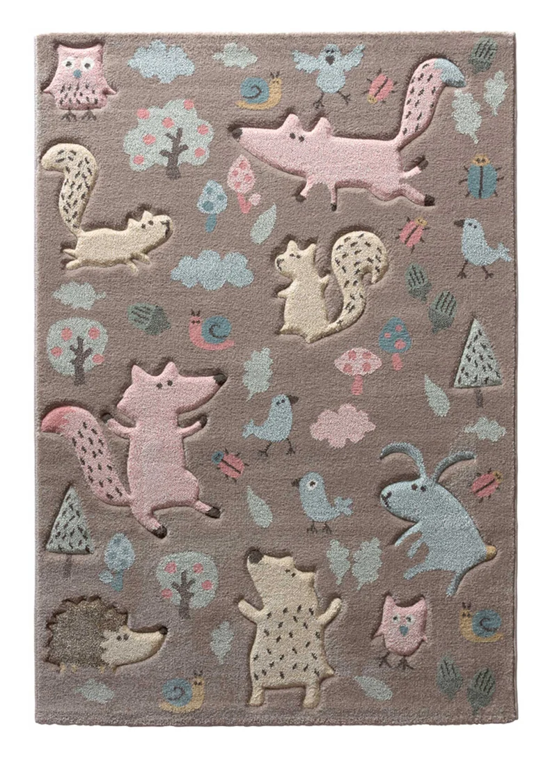 Kinderteppich dunkelbeige rosa blau "Forest" Sigikid