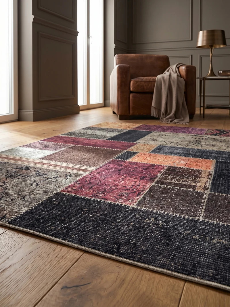 Flachgewebe-Teppich Vintage-Patchwork – Waschbar mit Kelim-Charakter