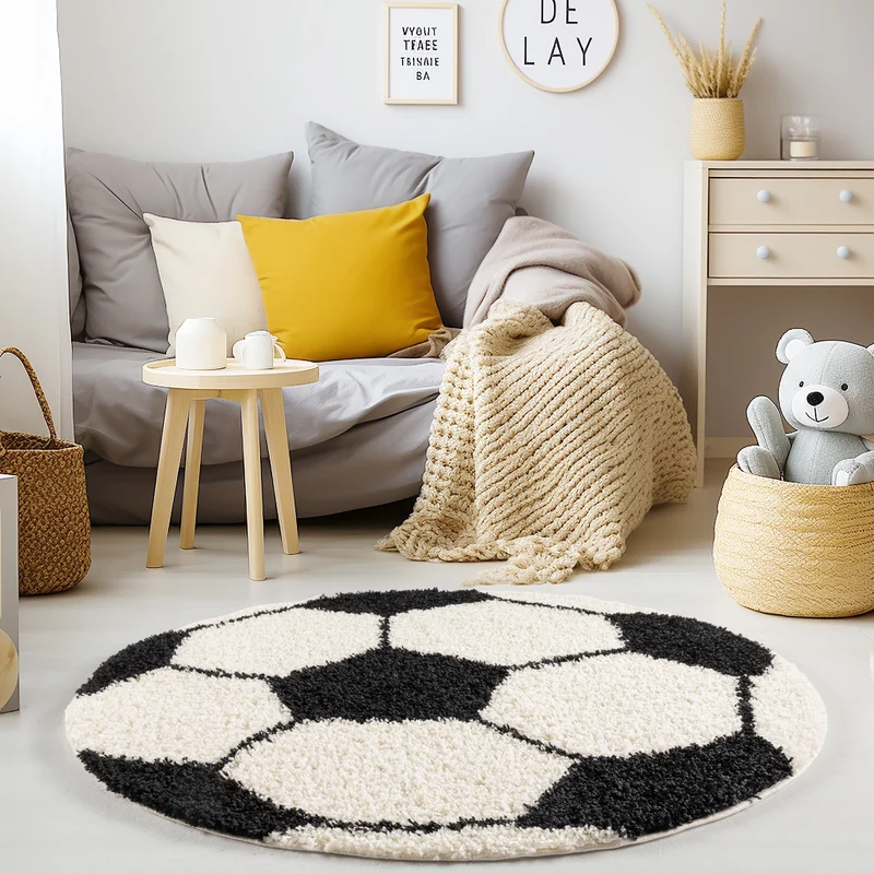 Kinderteppich Hochflor Fußball – Waschbar für Kinderzimmer