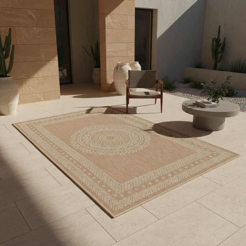Outdoor-Teppich Mandala-Ornament – Waschbar | Dekoratives Medaillon für Terrasse