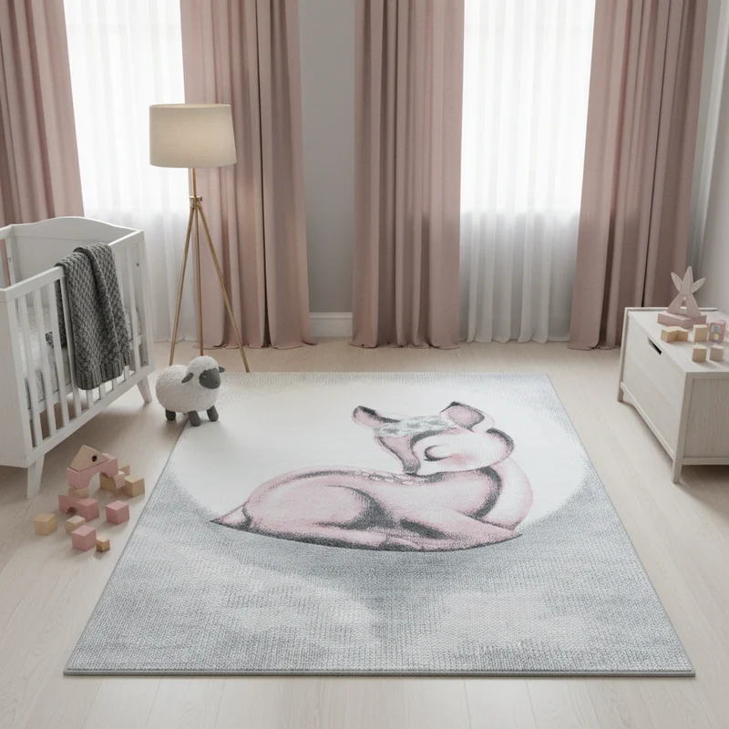 Kinderteppich Reh-Motiv – Waschbar & Strapazierfähig für Kinderzimmer