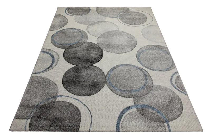 Teppich 160x230 Wohnzimmer Creme Kreise Grau Blau