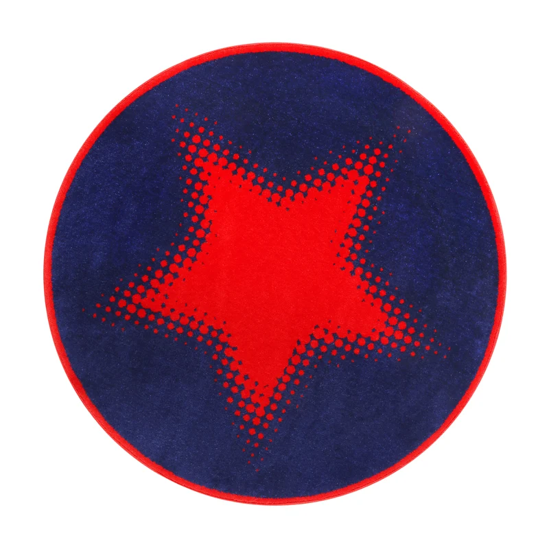 Weconhome Kinderteppich Rund Blau Rot Stern