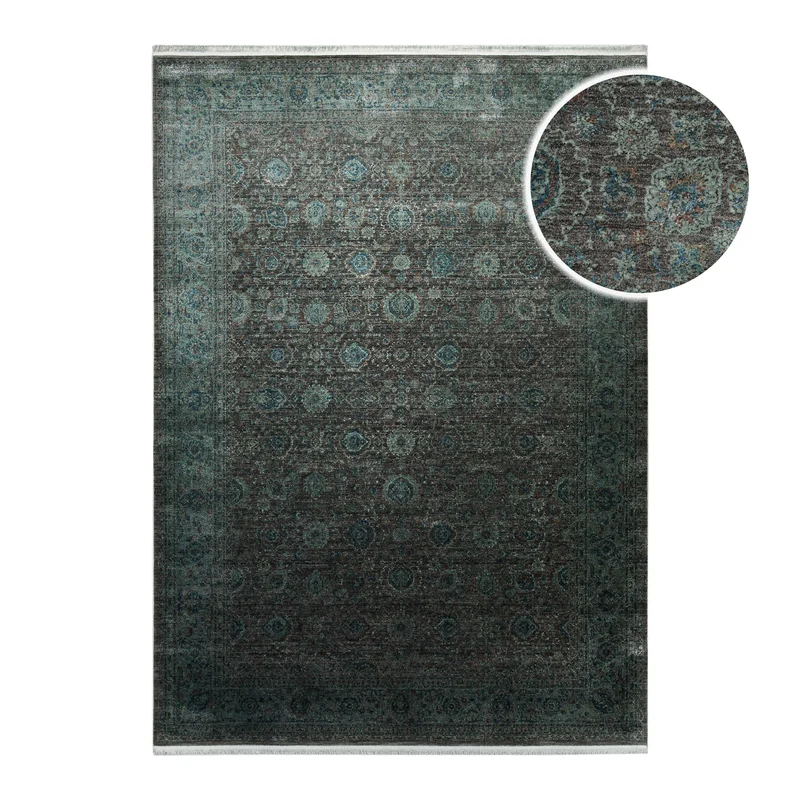 Vintage Kurzflorteppich Grün Grau "LunaSilk" WECONhome