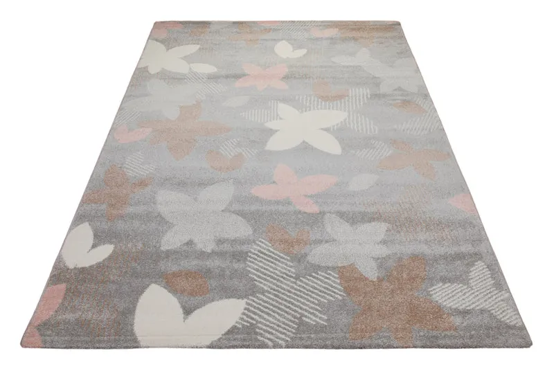 160x230 Teppich Wohnzimmer Grau Blüten