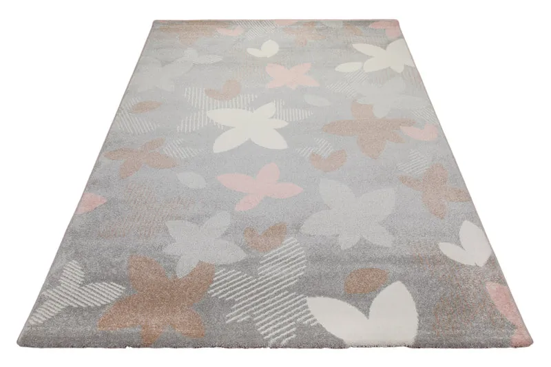 160x230 Teppich Wohnzimmer Grau Blüten