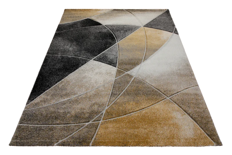 160x230 Teppich Wohnzimmer Gold Schwarz Linien