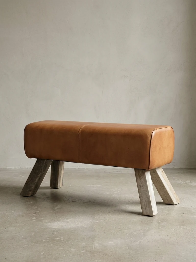 Sitzhocker – Leder/Mango-Holz, 90x30x43 cm, Braun
