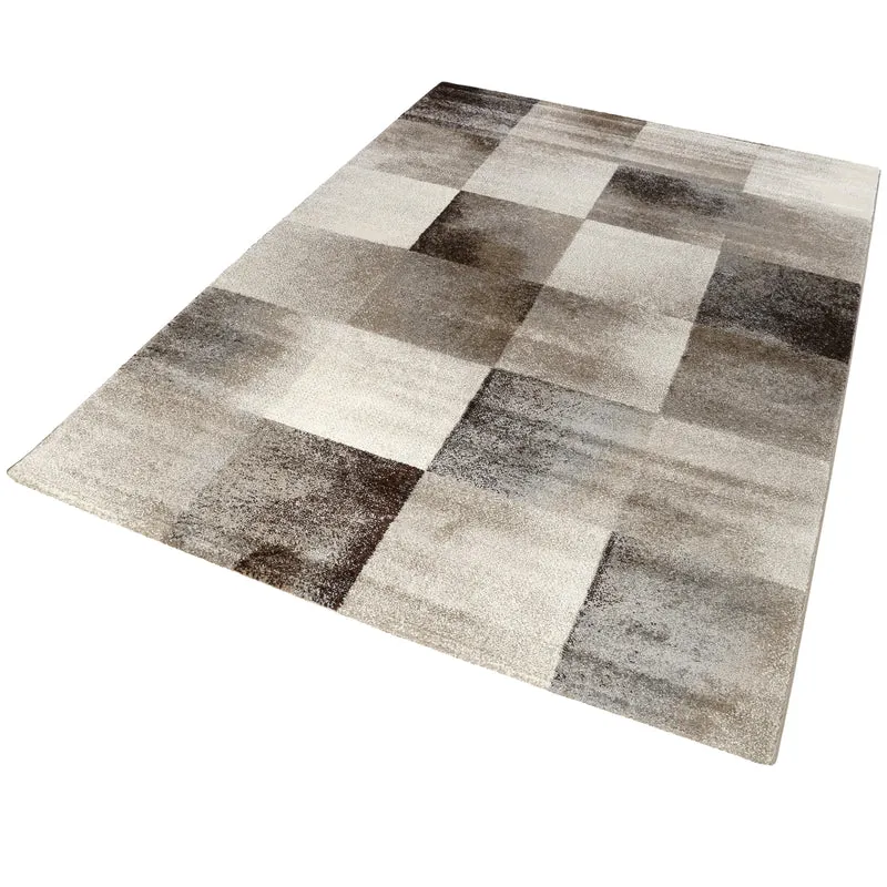Teppich 160x230 Wohnzimmer Kariert Beige Braun