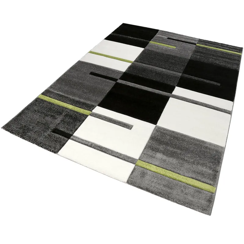 Teppich 160x230 Wohnzimmer Anthrazit Weiß Grün