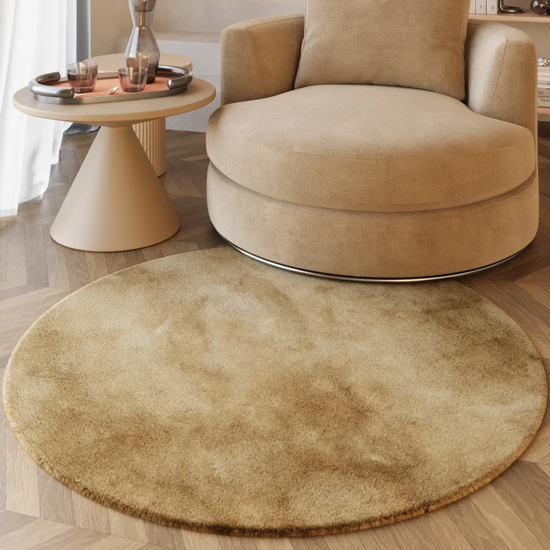 Esprit Teppich Rund Caramel Beige und sehr flauschig Hochflor "Alice"
