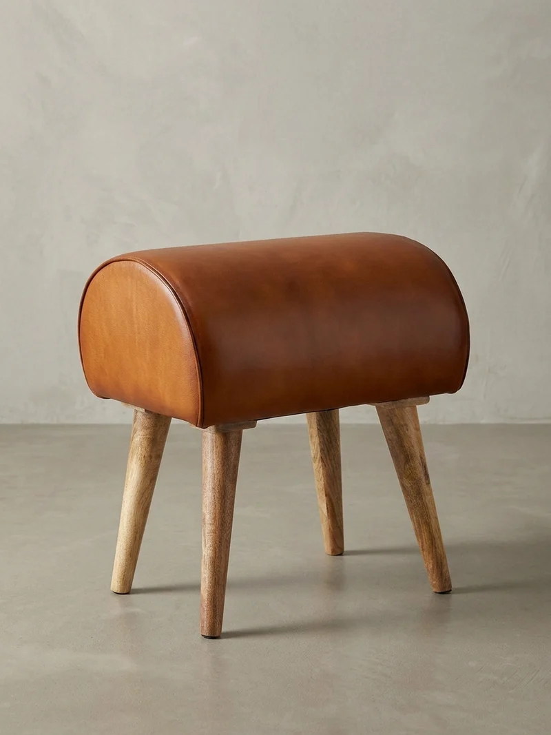 Sitzhocker – Echtleder/Massivholz, 45x53x40 cm, 120 kg Belastbarkeit