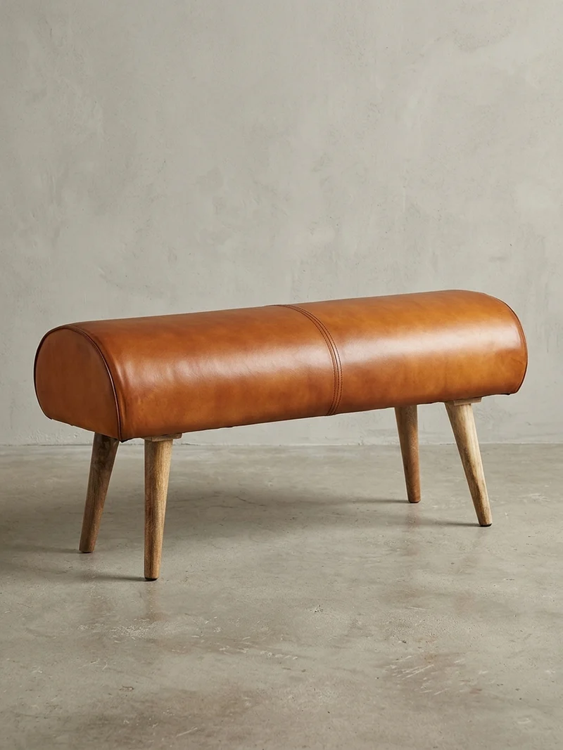 Sitzbank – Echtleder/Holz, 2 Personen, Modern