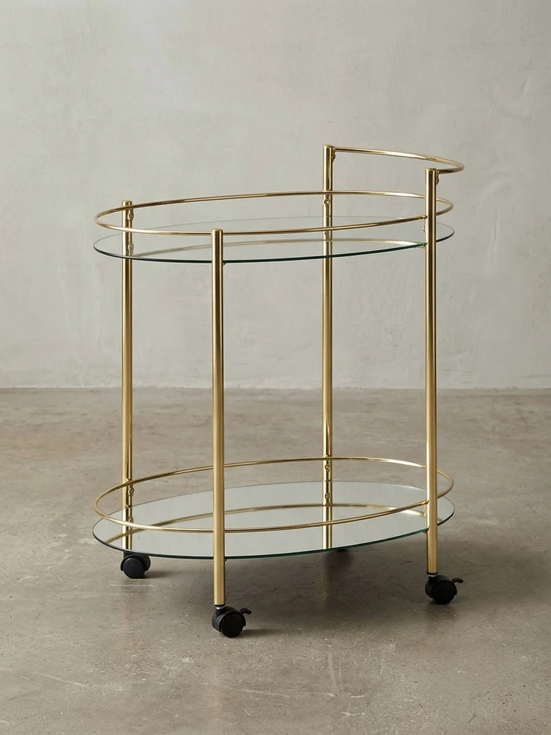 Servierwagen – Gold, 2 Glasplatten, auf Rollen