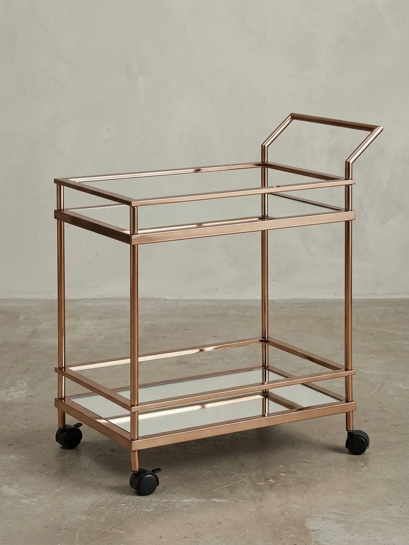 Servierwagen – Gold, Verspiegeltes Glas, auf Rollen
