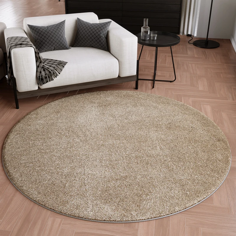 Kurzflorteppich Rund Sand Beige "Wogh" WECONhome