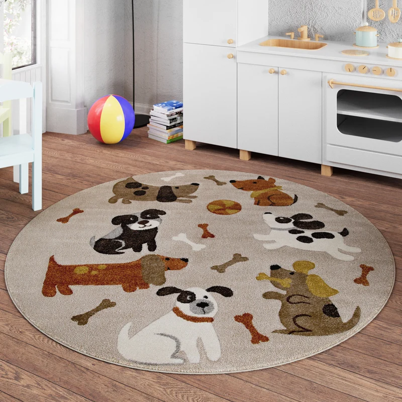 Kinderteppich Rund Sand Beige meliert "Rocky & Friends" Smart Kids