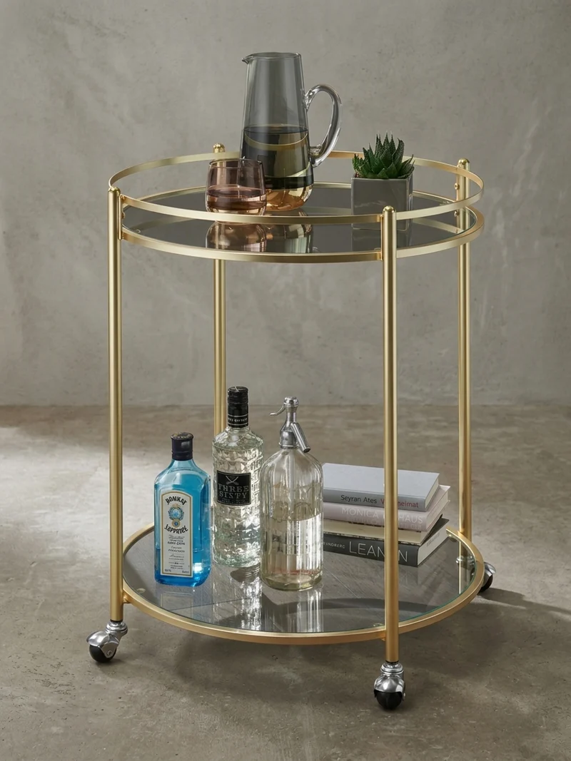 Servierwagen – Gold, Sicherheitsglas, auf Rollen