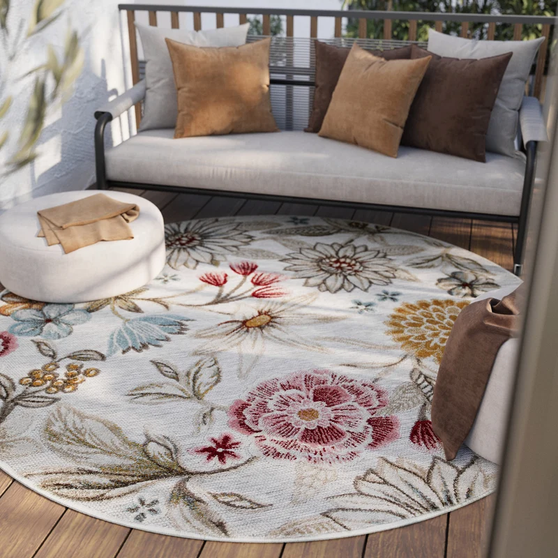 In & Outdoorteppich Rund Beige "Abloom" WECONhome