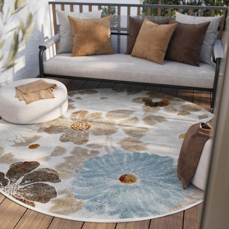 In & Outdoorteppich Rund Beige "BeachFlower" WECONhome