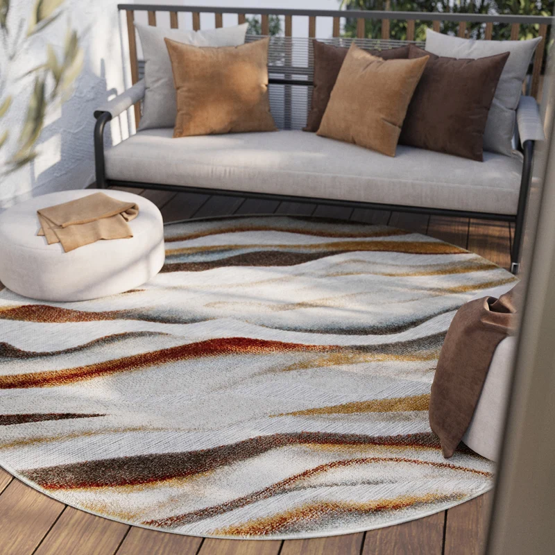 In & Outdoorteppich Rund Beige Bunt "Creek" WECONhome